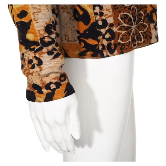 Joseph A Top Womens L Sweater Silk Blend Animal Print Brown Multi V Neck Stretch - Picture 8 of 10